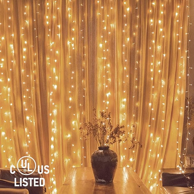 Twinkle Star 300 LED Window Fairy Curtain String Lights, 8 Modes Fairy Lights for Bedroom Wedding Party Home Garden Outdoor Indoor Wall Decorations, Warm White, 2 Pack