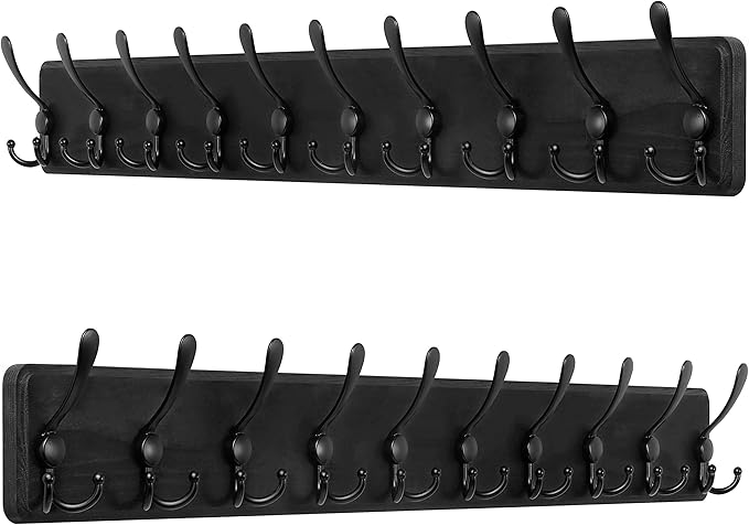SKOLOO Rustic Large Wall Mounted Coat Rack-38.6" Long Coat Rack for Wall, Pine Solid Wood Coat Rack Hook, Farmhouse Coat Hanger Wall Mount for Hanging Jacket Coat Hat, Pack of 2