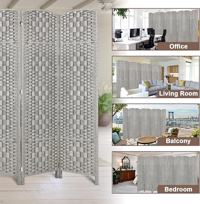 Rose Home Fashion 6 ft Tall Room Divider, Room Dividers and Folding Privacy Screens, 15.7in Privacy Screen 8 Panel Partition Temporary Wall Separation for Private, Stone Grey