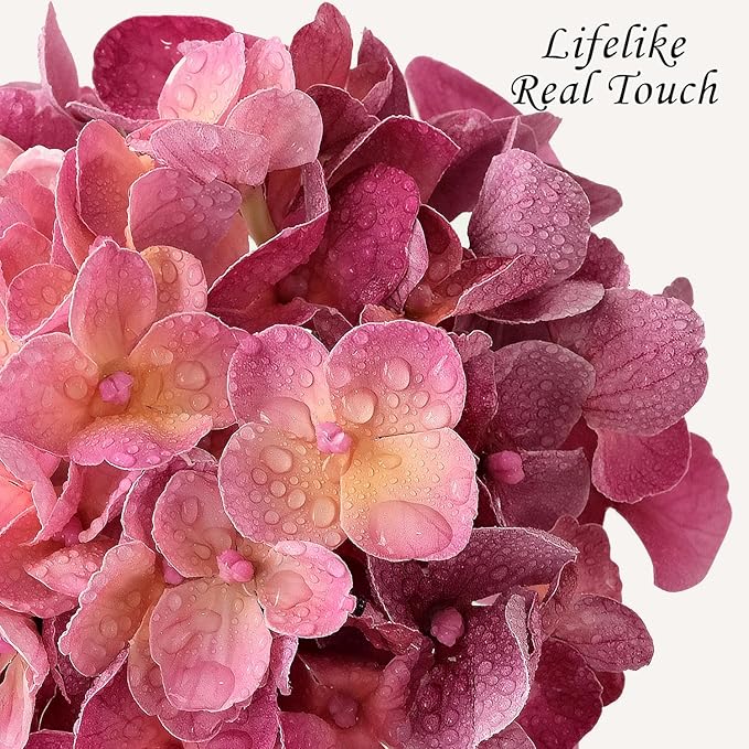 Magenta Pink Hydrangea Artificial Flowers, 4Pcs 21” Latex Real Touch Flowers, Full Faux Silk Flowers Fake Artificial Hydrangeas with Stems for Bouquet Table Centerpieces Wedding Baby Showers