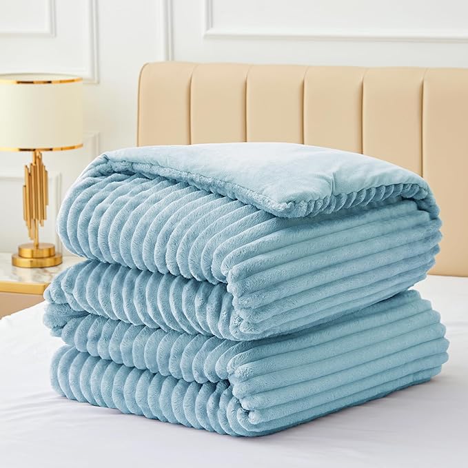 BEDELITE Fleece Full Comforter Set -Super Soft & Warm Fluffy Light Blue Bedding, Luxury Fuzzy Heavy Bed Set for Winter with 2 Pillow Cases