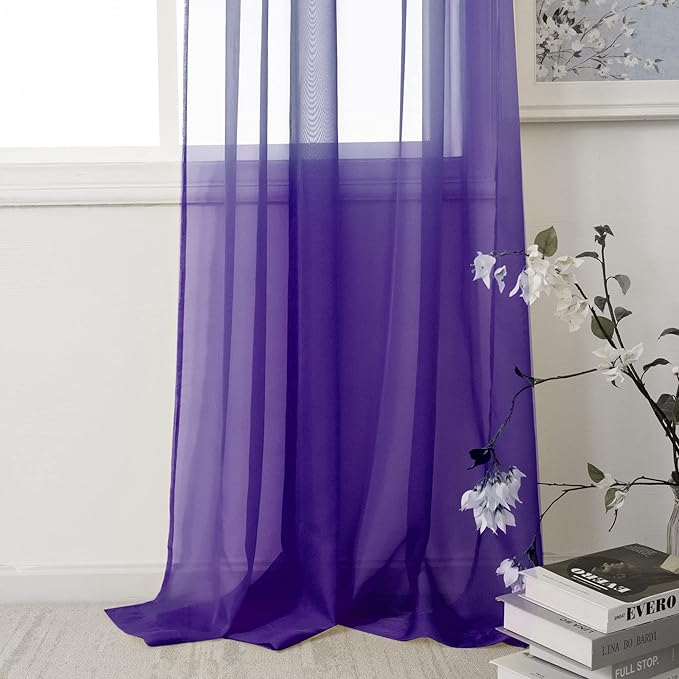 HUTO Purple Sheer Curtains 84 Inches Long Rod Pocket Sheer Drapes for Bedroom Living Room Set of 2 Panels 52 inches Width by 84 inches Length