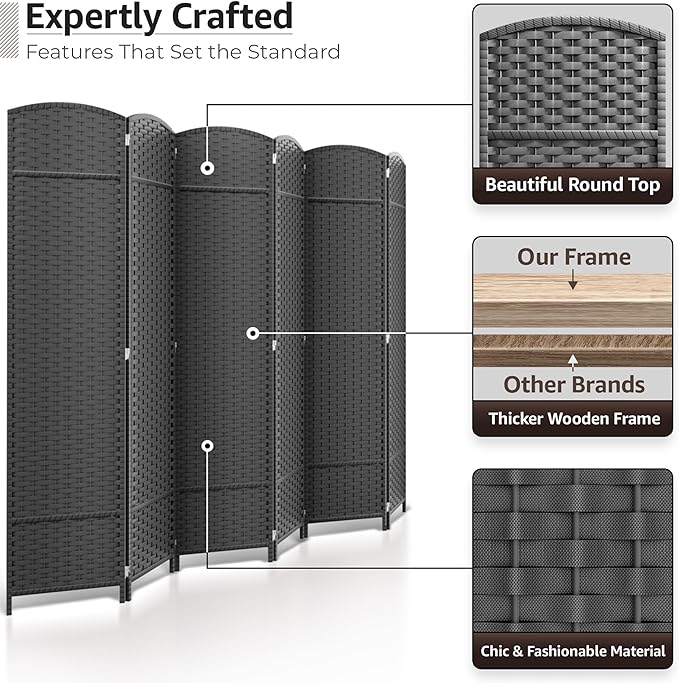 Sorbus 6 Panel Room Divider 6 ft. Tall - Privacy Screen, Extra Wide Double Hinged Panels, Mesh Hand-Woven Design, Partition Room Dividers and Folding Privacy Screens, Wall Divider for Room Separation