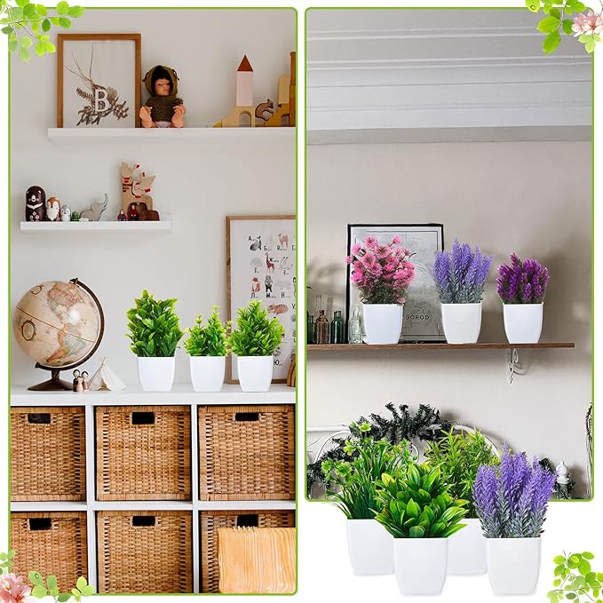 Mimorou 16 Pcs Small Fake Plants Mini Artificial Potted Plants Faux Pot Flowers Indoor Plastic Eucalyptus Greenery for Home Bathroom Living Room Office Decor