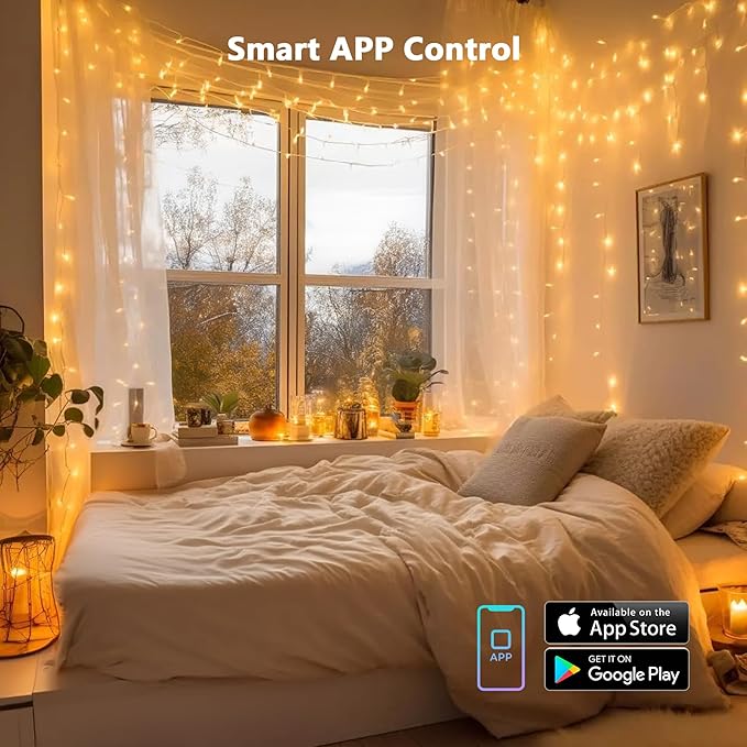 BrizLabs Smart Christmas Lights, 66FT 200 LED Christmas Lights with App/Voice Control, 8 Modes Dimmable Warm White Mini Fairy Light String, Music Sync Party Light Clear Wire for Indoor Outdoor Decor