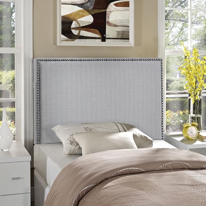 Modway Region Linen Fabric Upholstered Twin Headboard in Gray with Nailhead Trim