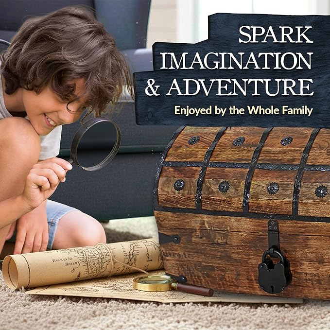 Nautical Cove Handmade Pirate Treasure Chest for Kids Prizes & Classroom with Lock and Skeleton Keys – Lockable Wooden Storage Chest Box, Pirate Decor, Decorative Wooden Box - XX-Large 18x12.5x12.5