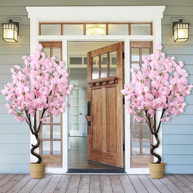7FT Artificial Cherry Blossom Tree Beautiful Sakura Flower Tree Indoor Faux Pink Tree for Home Office Decor