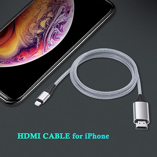 HDMI Cable for iPhone to TV, Lighting to HDMI Adapter Connector Compatible with iPhone14, 13, 12, 11 & YouTube TV Output with 1080P HD Display, Just Plug and Play (6.6FT, Silver)