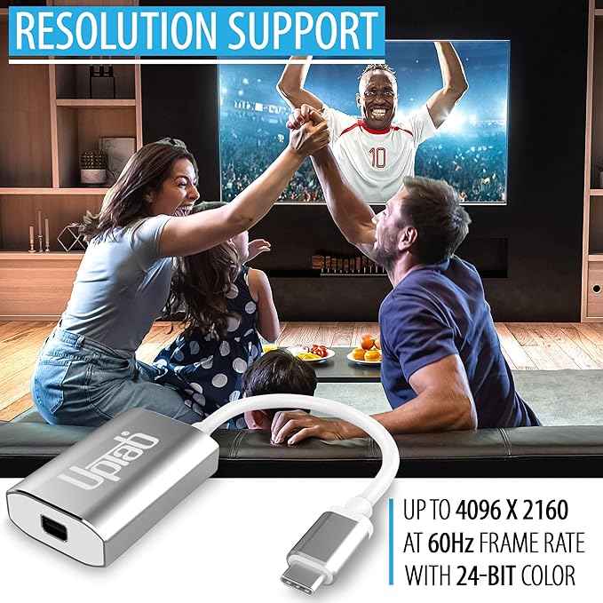 USB C to Mini DisplayPort Adapter UPTab 4K@60Hz USB-C Thunderbolt 3 to MDP Adapter with Power Port for New M4 MacBook Pro/Air, iPad Pro, Mac mini M4, iMac, and More (Silver)