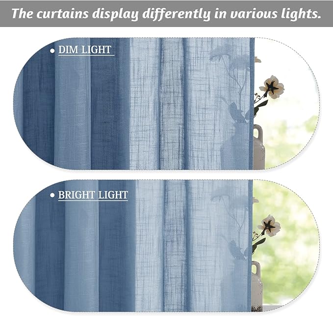 RYB HOME Semi Sheer Curtains 95 inches Length for Windows Sunlight Filering Privacy Protect Soft & Vertical Rod Pocket Drapes for Bedroom Living Room Dining, Blue Haze, W 52 x L 95 inch, 2 Panels