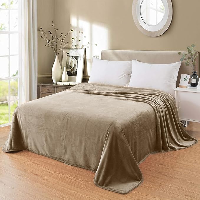 Fleece Blankets for All Season - Premium Lightweight Anti-Static Throw for Travel Size Bed Extra Soft Brush Fabric Warm Sofa Thermal Blanket 51" x 60"(Taupe)
