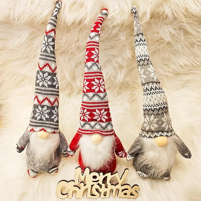Gnome Christmas Ornaments, Handmade Swedish Tomte Gnomes Plush Scandinavian Santa Elf Table Ornaments Christmas Decoration Home Decor (Wool Snowflake, Set of 3)