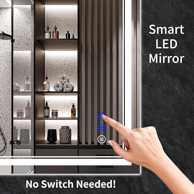 32"x28" LED Bathroom Mirror with Anti-Fog, Stepless Dimmable Lights, 3 Color Modes, Shatter-Proof Tempered Glass, Memory Function & Waterproof Design
