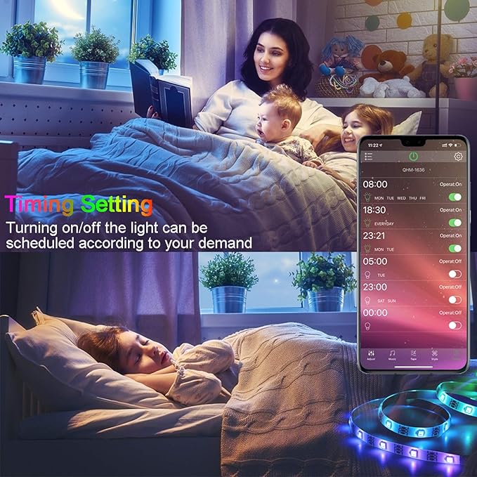 QZYL 50 Feet Led Strip Lights Home,Led Lights for Bedroom,Music Sync Color Changing Flexible Timing Rope Lights,44 Key Remote App Control RGB Tape Light DIY Colors Luces for Bedroom Party Decoration