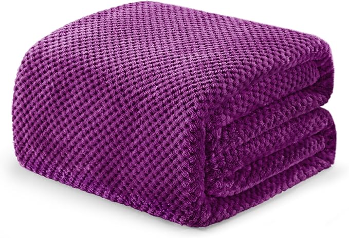 Exclusivo Mezcla Fleece Bed Blanket Queen Size, Super Soft and Warm Blankets for Couch, Sofa and Bed Waffle Textured, Cozy, Fuzzy and Lightweight (Purple, 90x90 Inches)