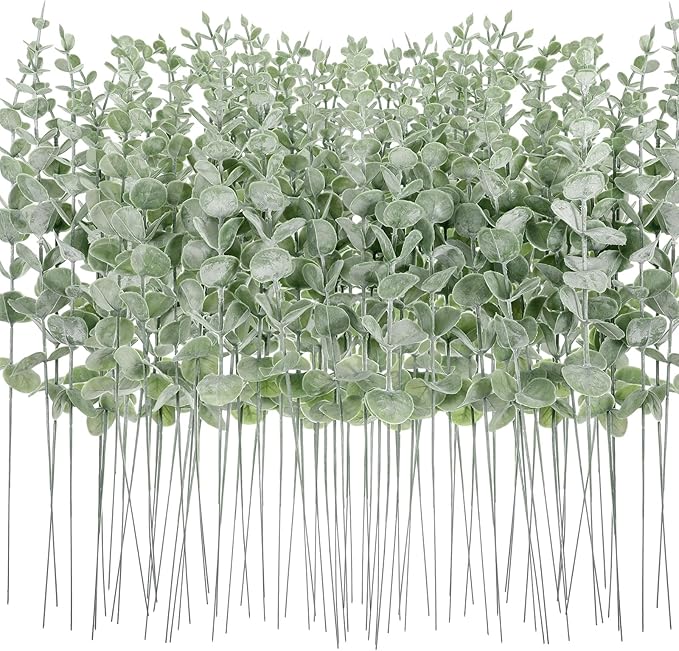 100 Pcs Eucalyptus Stems Faux Greenery Artificial Eucalyptus Leaves Eucalyptus Decor Greenery Stems Faux Greenery Branches for Wedding Centerpiece Flowers Bouquet Farmhouse Home Decor (Light Green)