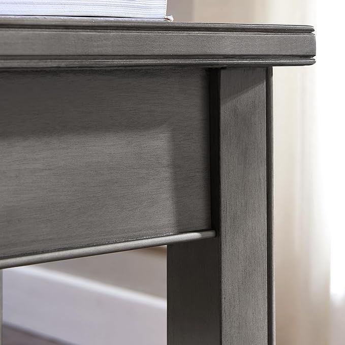 Laurent Narrow Solid Wood Side End Table with Shelf and Drawer, Smoke Gray Wash – Leick Home, 10506-GR