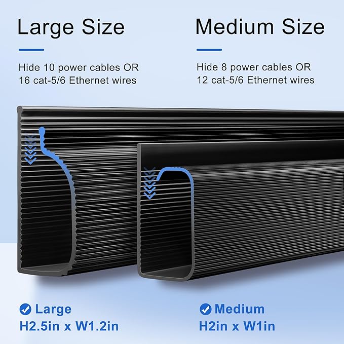 Cable Management Under Desk 94.5in (6X L15.8in) J Channel, ZhiYo Cord Organizer for Desk, Self-Adhesive Cable Organizer, Cord Management Wire Organizers for Cords, Wire Management Cable Raceway Black