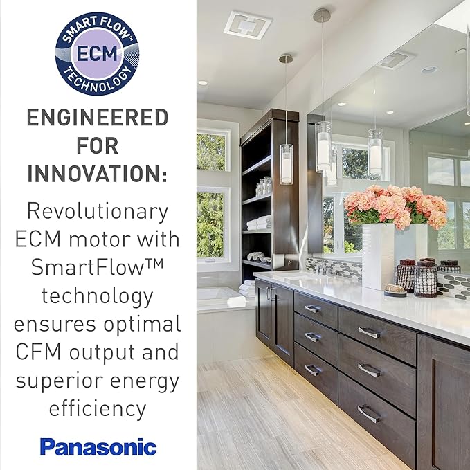 Panasonic WhisperValue Ceiling/Wall Mount Bathroom Exhaust Fan with Dimmable LED Light, 50-80-100 CFM, FV-0510VSL1