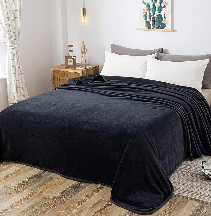 Polar Fleece Blanket Travel Size Lightweight Throw for The Bed Extra Soft Brush Fabric Super Warm Sofa Blanket 50"x 61"(Black Travel)