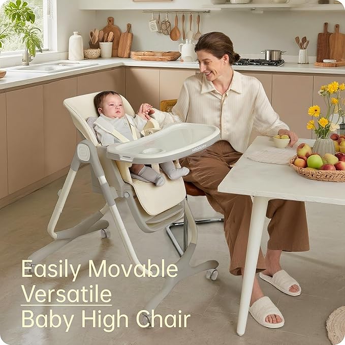 6 in 1 Convertible High Chairs for Babies and Toddlers,Portable High Chair with Dishwasher Tray and 4 Wheel,Booster Seat for Dining Table,Foldable Toddle and Baby Feeding Highchair (White)