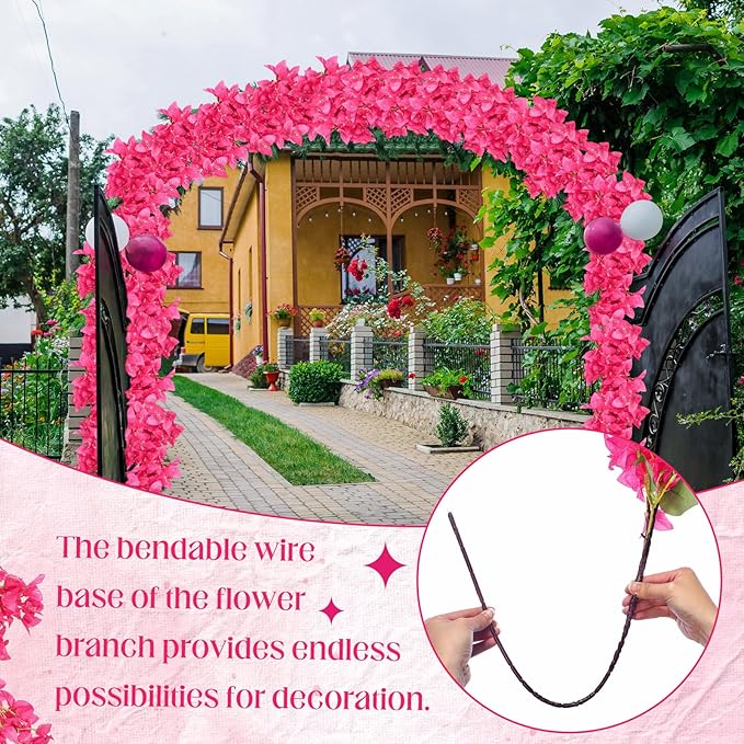 60 Pack Artificial Bougainvillea Floral 38" Silk Long Stem Bougainvillea Plants Hanging Table Centerpiece for Home Wedding Indoor Outdoor Decorations (Rose Red)