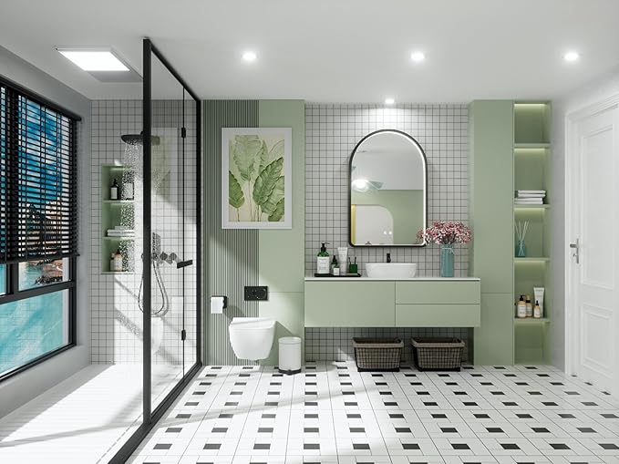 24x36 Inch Arched LED Mirror for Bathroom with Lights, Adjustable 3000K/4500K/6000K, Wall Mounted Black Frame Lighted Bathroom Vanity Mirror, Anti-Fog, Dimmable, Memory Function