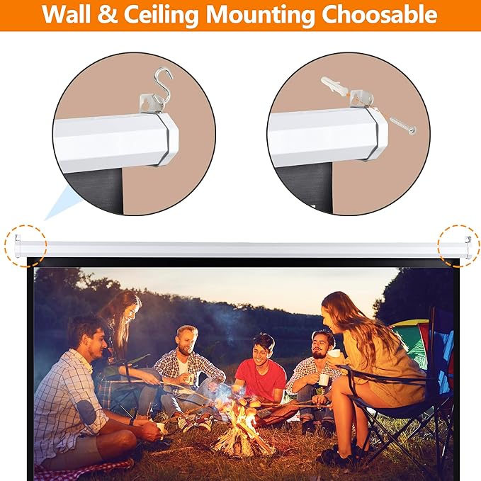 72 Inch Projection Screen Outdoor Indoor 4:3 HD Foldable Manual Pull Down Projector Screen for Movie Home Backyard Theater Cinema Office Video Game, White
