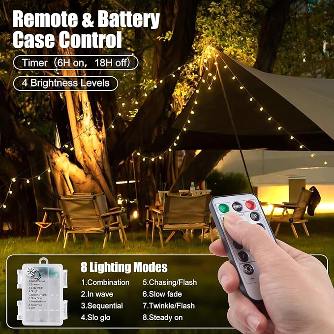 Minetom Battery Operated String Lights, 21FT 60 LED Globe Fairy Lights with Remote, Waterproof Twinkle Lights for Indoor Outdoor Bedroom Classroom Dorm Camping Canopy Wedding Xmas Decor, Warm White