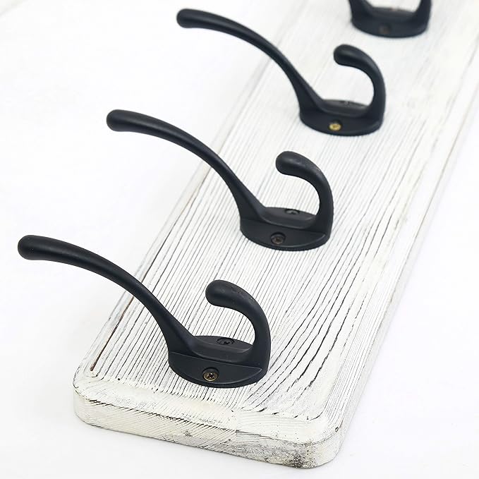 WEBI Coat Rack Wall Mounted,Coat Hooks Wall Mount,16" Hole to Hole,Large Coat Hanger Wall,5 Hooks for Hanging Coats,Hats,Jacket,Clothes,Entryway,Black/White,2 Packs
