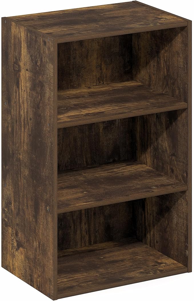Furinno Basic Book Shelf, 3-Tier Bookshelf, Cube Storage Organizer Bookcase with Open Shelf, 11 x 17 x 26, for Living Room, Bedroom, Home Office, Amber Pine