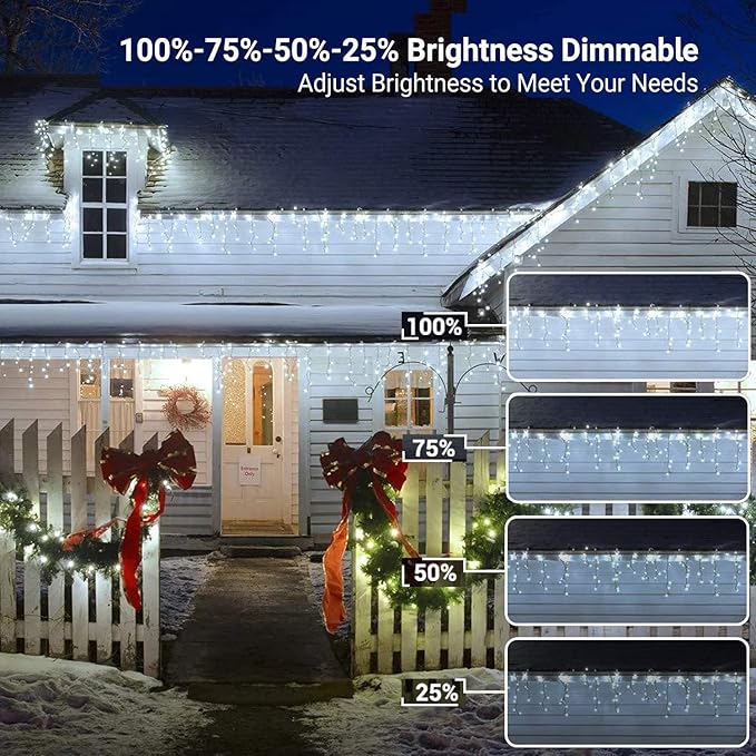 Brizled Color Changing Icicle Lights, 29ft 360 LED Christmas Icicle Lights with Remote, 11 Modes Cool White & Multicolor Xmas Lights for Xmas Wedding Home