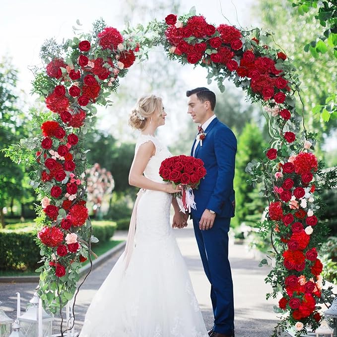 BLEUM CADE 100 Pcs Red Velvet Roses Artificial Flowers, Real Touch, Long Stems, Wedding & Occasion Decor