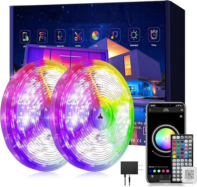 Led Lights for Bedroom 200ft (2 * 100FT) Music Sync Color Changing Led Strip Lights, RGB Led Light Strip with Remote and App Control, Cuttable Led Tape Light for Home Decor Gaming Accessories