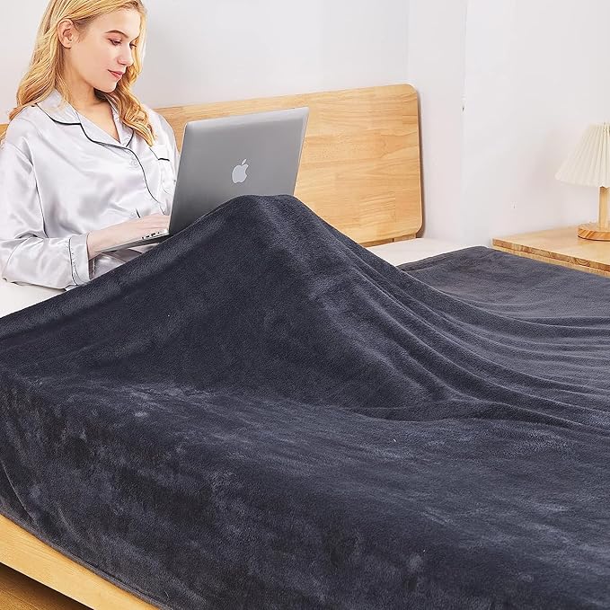 Richave Fleece Blanket Twin/Twin XL Lightweight Extra Long Throw for The Bed Warm Sofa Blanket 66" x 90"(Dark Grey Twin)
