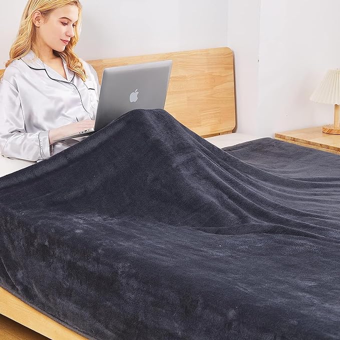 Fleece Blanket Queen Size for All Season 350GSM - Premium Lightweight Anti-Static Throw for Queen/Full Size Bed Extra Soft Brush Fabric Warm Sofa Thermal Blanket 90" x 90"(Dark Gray Queen)