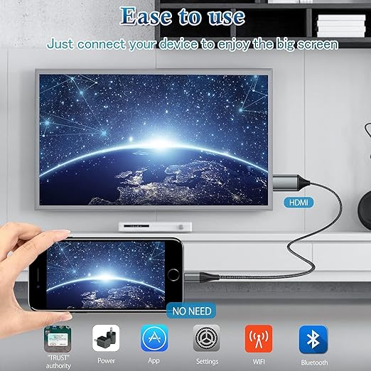 HDMI Cable for iPhone, Upgraded 1080P HDTV HDMI Cable Adapter Connector, Digital AV Video Sync Screen Compatible Converter for iPhone/i-Pad Devices, No Need Power Supply (6.6 ft, Grey)