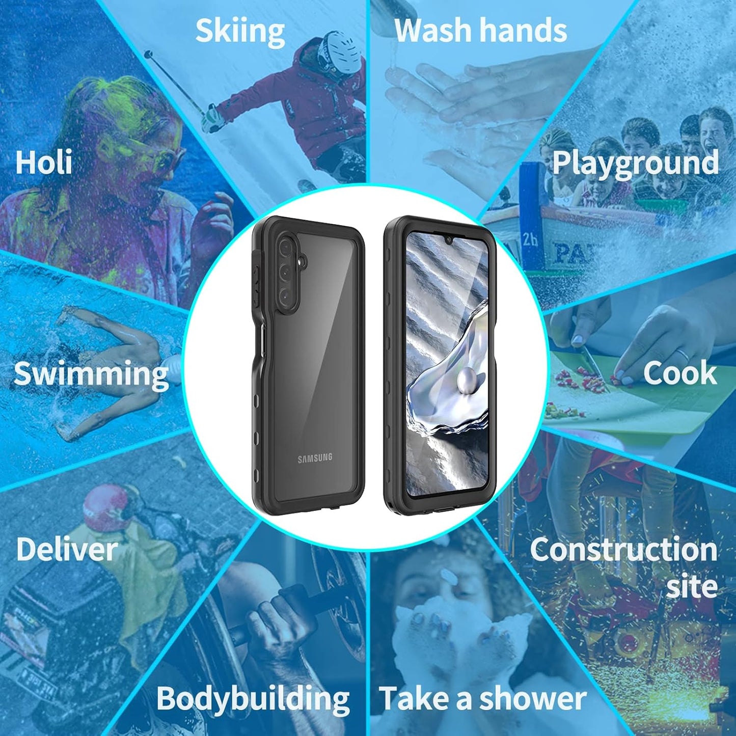 Mangix Galaxy A14 5G Case: IP68 Waterproof, Dustproof, Shockproof, Full Body Rugged Clear Cover with Built-in Screen