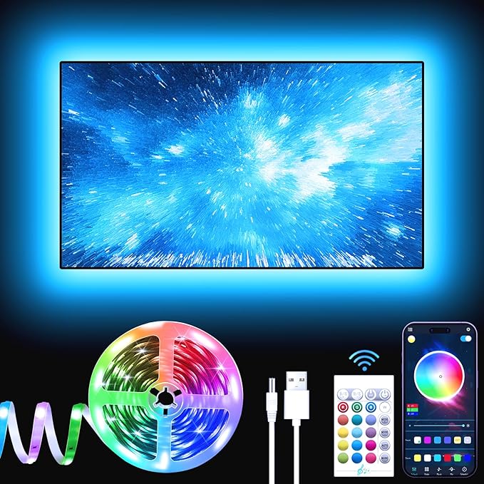 GIPOYENT TV LED Lights, 13.1Ft LED Lights for 40-65 Inch, TV Behind with Bluetooth Function - RGB Color Changing Light Strip for Home Theater(13.1ft)