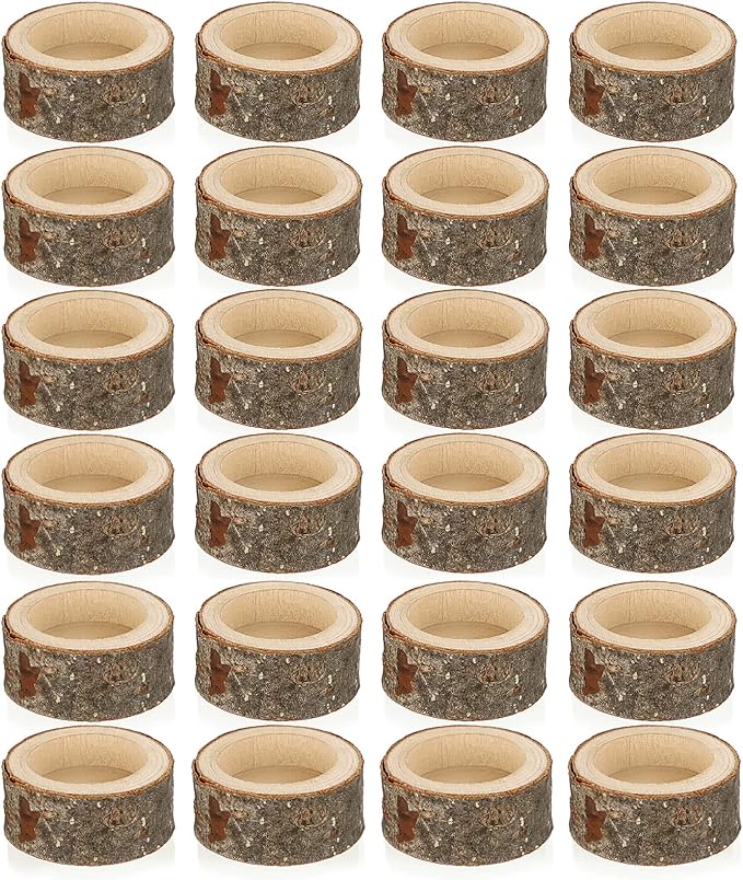 OwnMy Set of 24 Wooden Tea Light Candle Holders Votive Candle Holders, Rustic Wooden Pillar Candle Stands Vintage Wooden Tealight Holders Set Candle Centerpieces for Dining Table Wedding Party, 1" H
