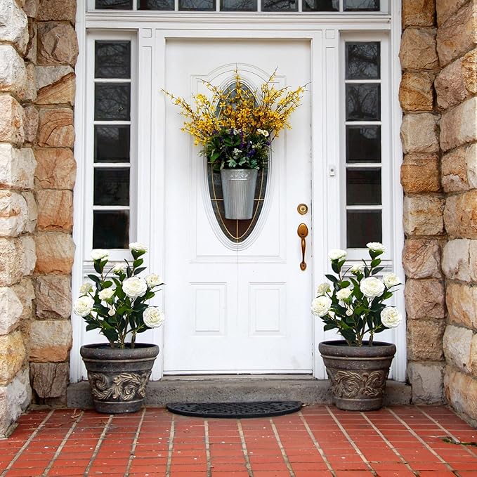 2Pack Artificial Camellia Tree, 2FT Faux Camellia Plant in Pot with White Flowers for Spring Home Front Door Outdoor Indoor Decoration,White