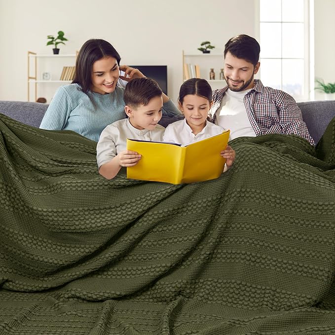 PHF 100% Cotton Waffle Blanket Oversized King 120"x120", Lightweight Breathable Extra Large 10'x10' Blankets for Bed, Giant Big Luxury Aesthetic Woven Bedding for Home Decor, Capulet Olive