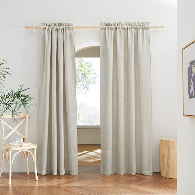 RYB HOME Linen Sheer Curtains Rich Linen Weave Translucent Sheer Drapes, Privacy Protected Soften Sunlight for Bedroom Study Loft Bed Farmhouse Canopy Bed Play Room, W 52" x L 72", Angora, 2 Pack
