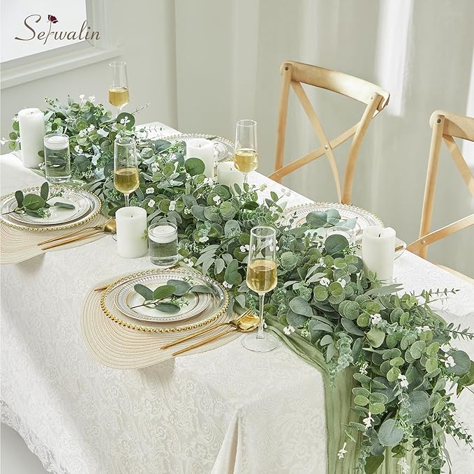 Serwalin 300 pcs Artificial Mixed Eucalyptus Leaves Stems Bulk, 4 Kinds Silver Dollar Eucalyptus Leaves Picks,Faux Greenery Stems Sprays for DIY Bouquets Floral Arrangement Home Decor
