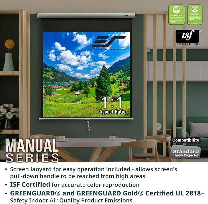 Elite Screens Manual Series, 170-INCH 16:9, Pull Down Manual Projector Screen with AUTO Lock, Movie Home Theater 8K / 4K Ultra HD 3D Ready, 2-Year Warranty - M170XWS1- White