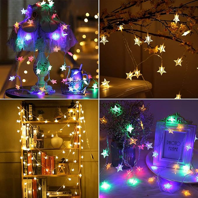 LAMPDREAM Abkshine 25Ft 50LEDs Battery Powered Star Fairy Lights, 8 Modes Warm White Color Changing LED Star String Lights for Wedding, Christmas, Birthday, Halloween, Mother Day