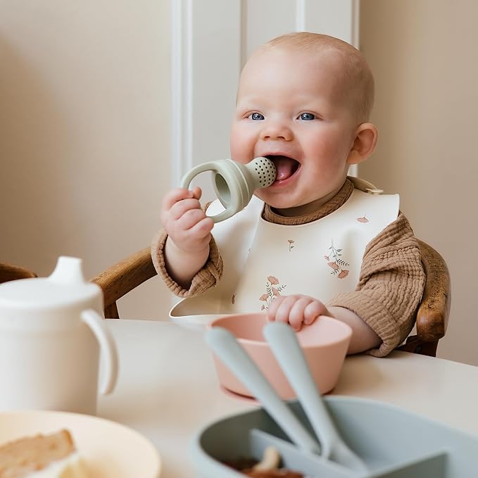 mushie Silicone Baby Fresh Fruit & Food Feeder Pacifier | 6 Months+ (Sage)