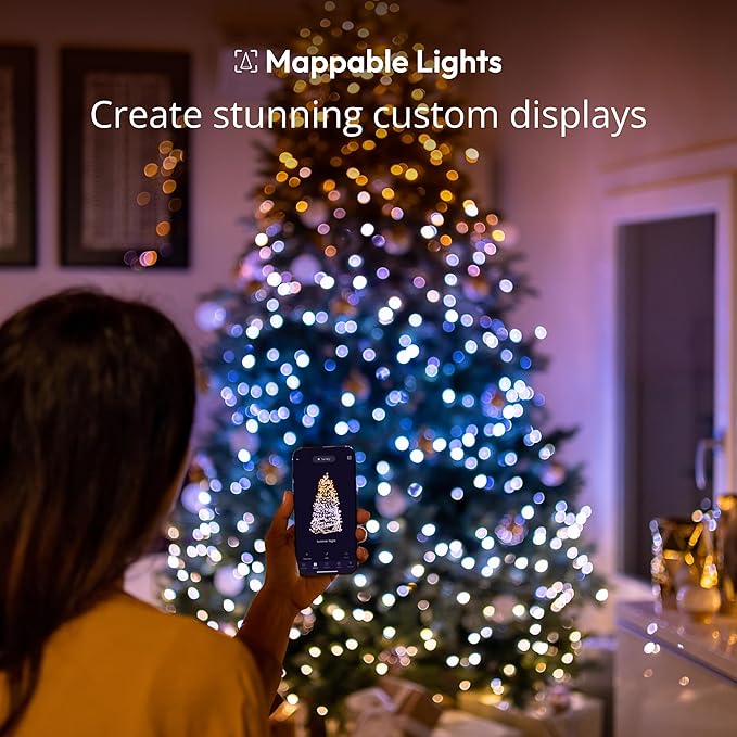 Twinkly Strings 400 White LED, LED Light String for Outdoor and Indoor, Warm to Cool White Christmas Lights, Mappable LEDs, Compatible with Alexa, Google Home, IP44, App Control, Black Wire, 105ft