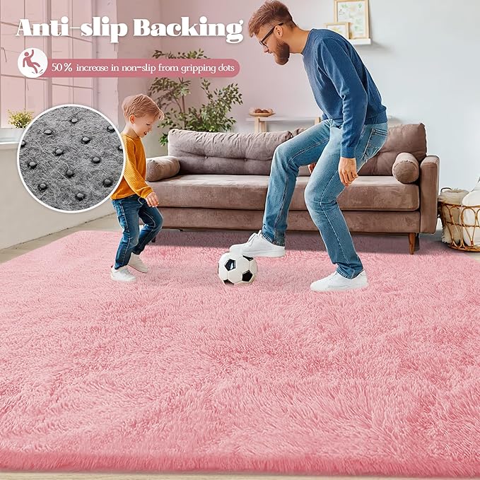 5x8 Area Rug for Living Room: Fluffy Shag Soft Washable Rugs Fuzzy Plush Indoor Carpet for Bedroom Nursery Playroom Dorm Kids Girls Boys Room (Pink, 5'x8')